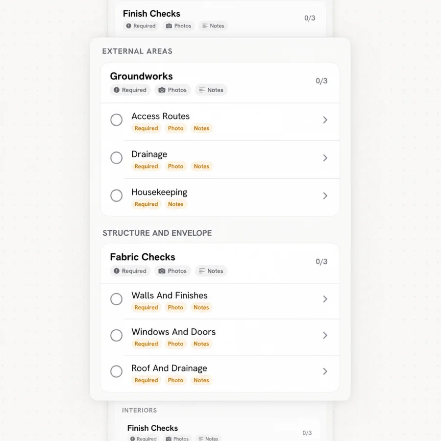 MeetInspect guided checklist with required photos and notes