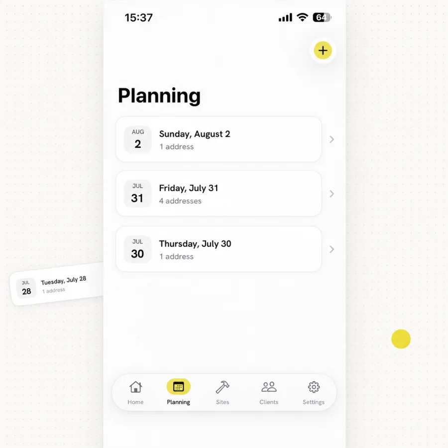 MeetInspect planning screen with scheduled property inspections